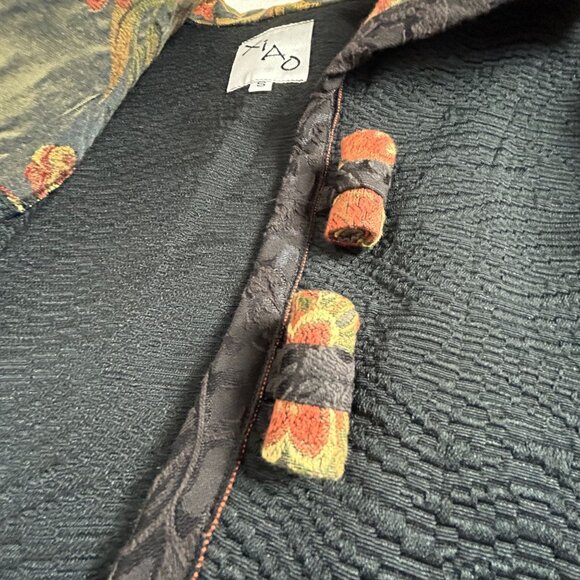 XIAO Womens Textured Black Patchwork Floral Jacket Small Toggle Button Art Wear - Picture 4 of 15